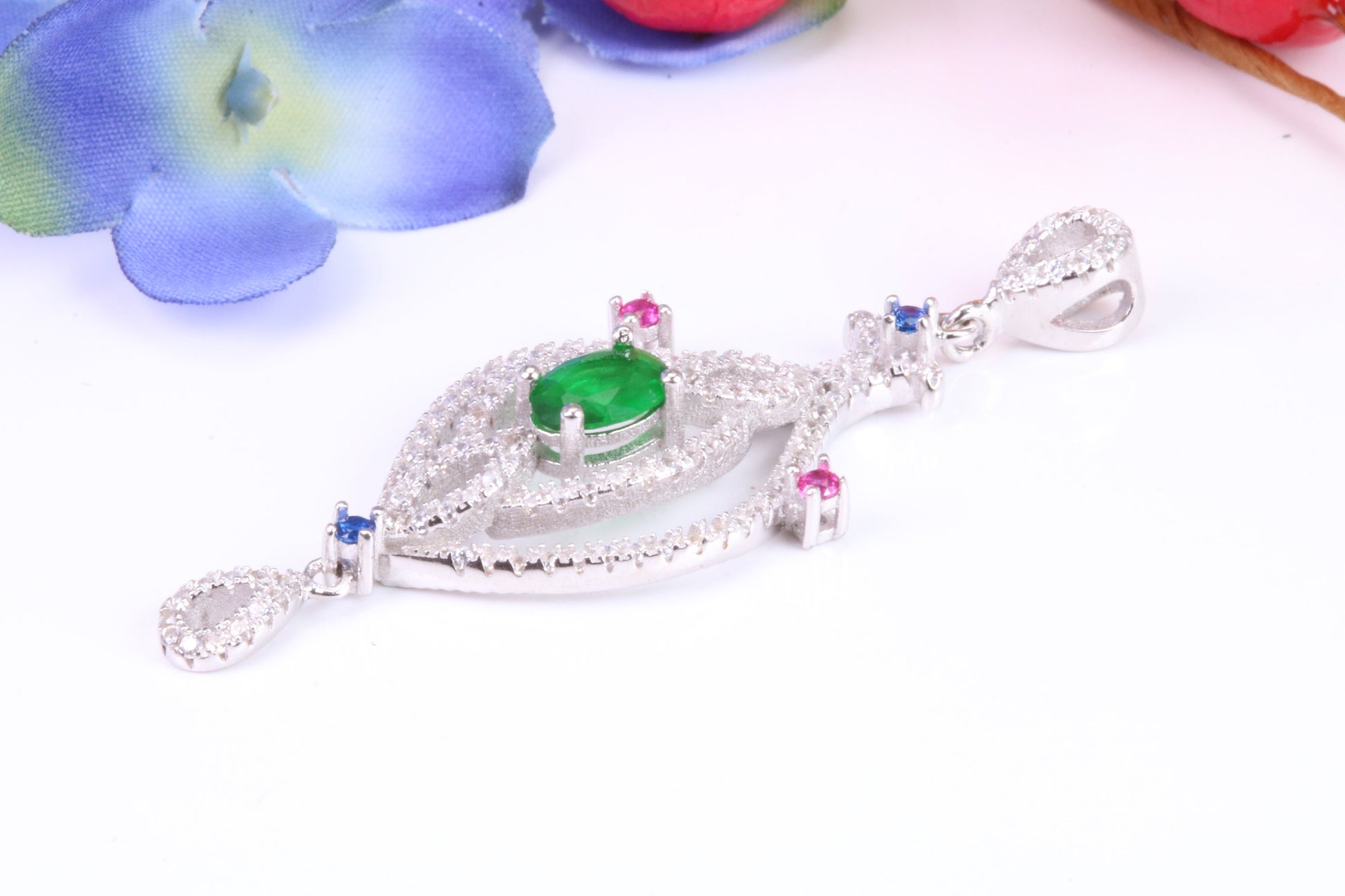 Large Dressy Sterling Silver C Z set Pendant