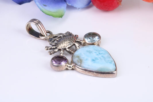 Large Multi Gemstones set Sterling Silver Pendant
