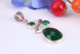 Very Large Green Agate and Emerald C Z Pendant in Sterling Silver