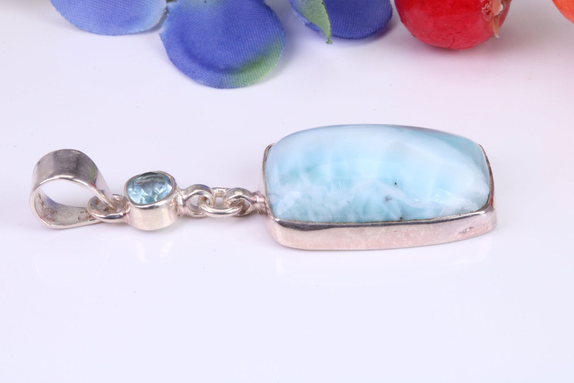 Blue Agate and Topaz Pendant in Sterling Silver