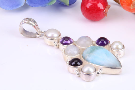 Large Multi Gemstones Pendant in Sterling Silver