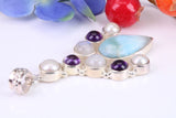 Large Multi Gemstones Pendant in Sterling Silver