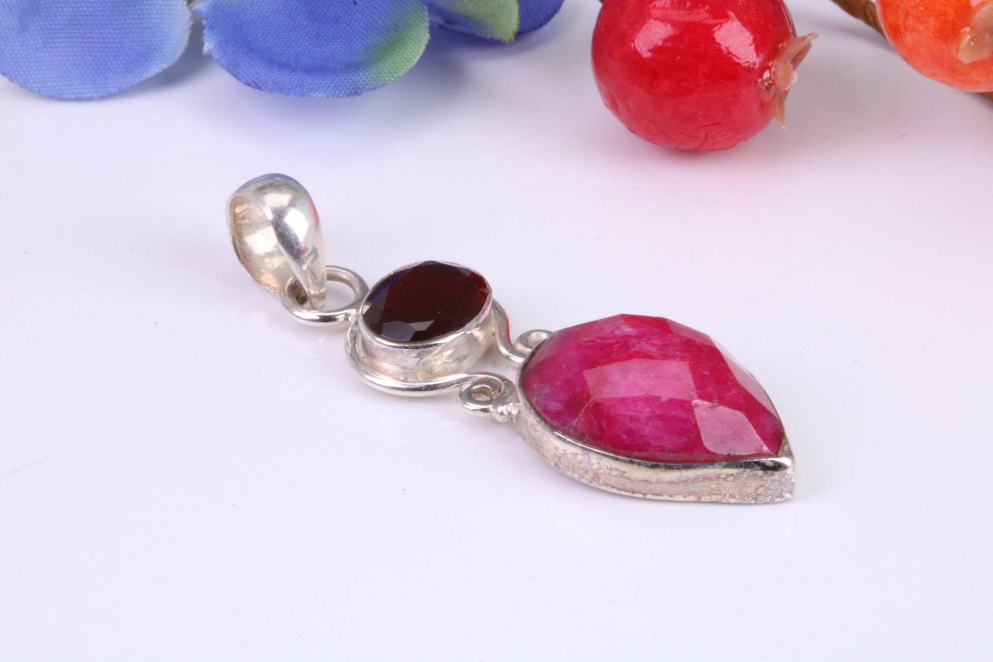 Real Ruby and Garnet Necklace set in Sterling Silver