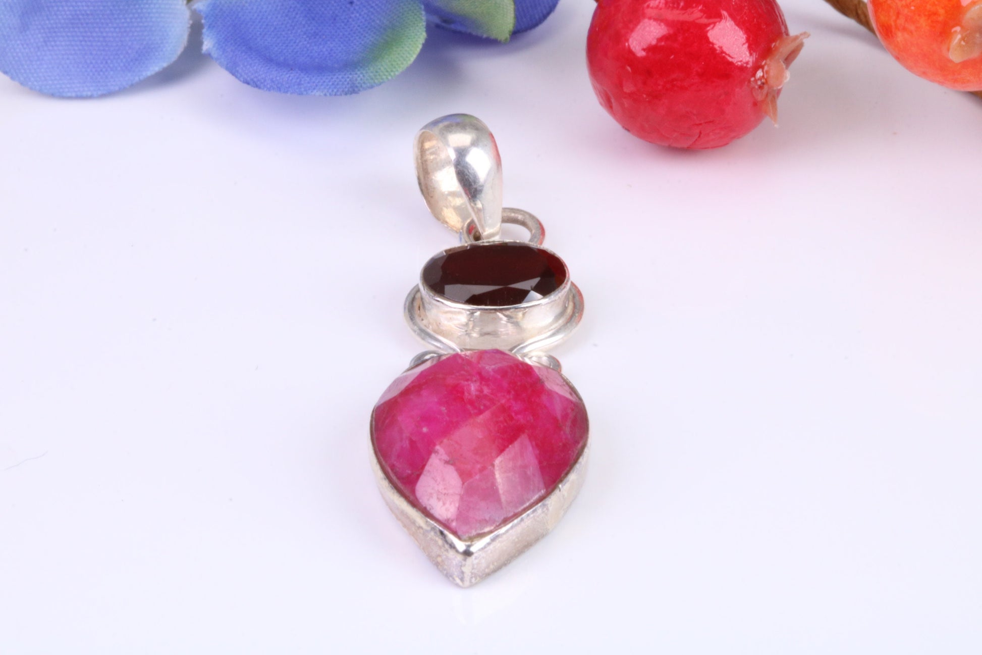 Real Ruby and Garnet Pendant set in Sterling Silver