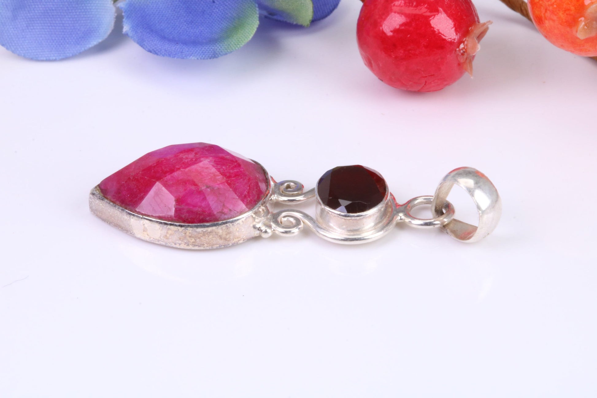 Real Ruby and Garnet Necklace set in Sterling Silver