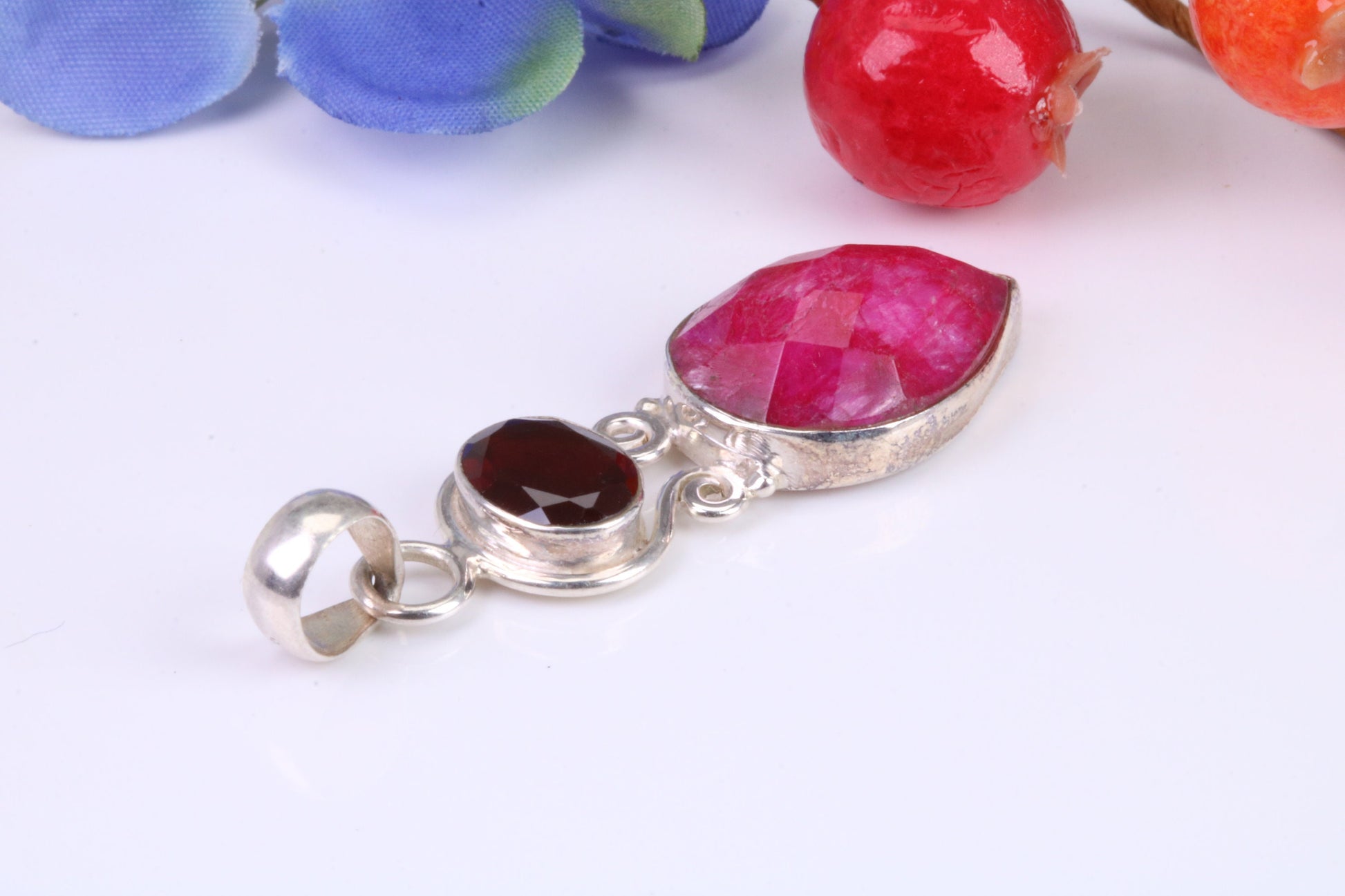 Real Ruby and Garnet Pendant set in Sterling Silver