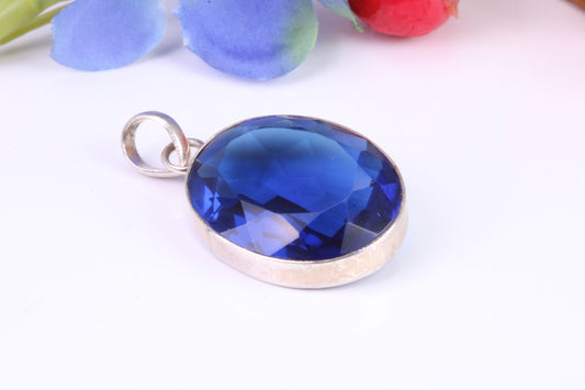 Very Large Sapphire Blue C Z Pendant in Sterling Silver