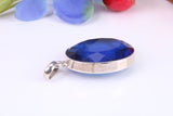 Very Large Sapphire Blue C Z Pendant in Sterling Silver