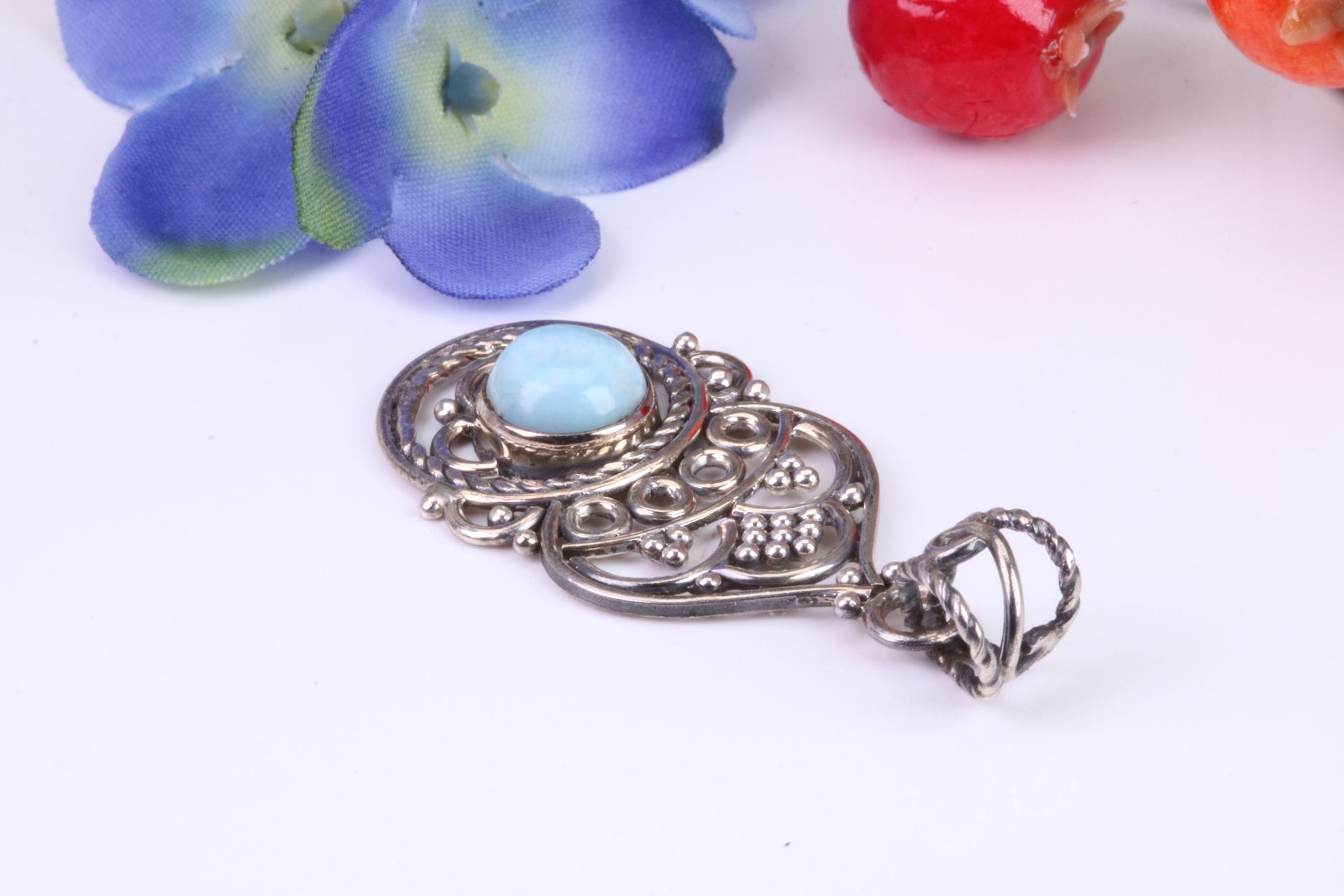 Blue Agate Pendant set in Sterling Silver