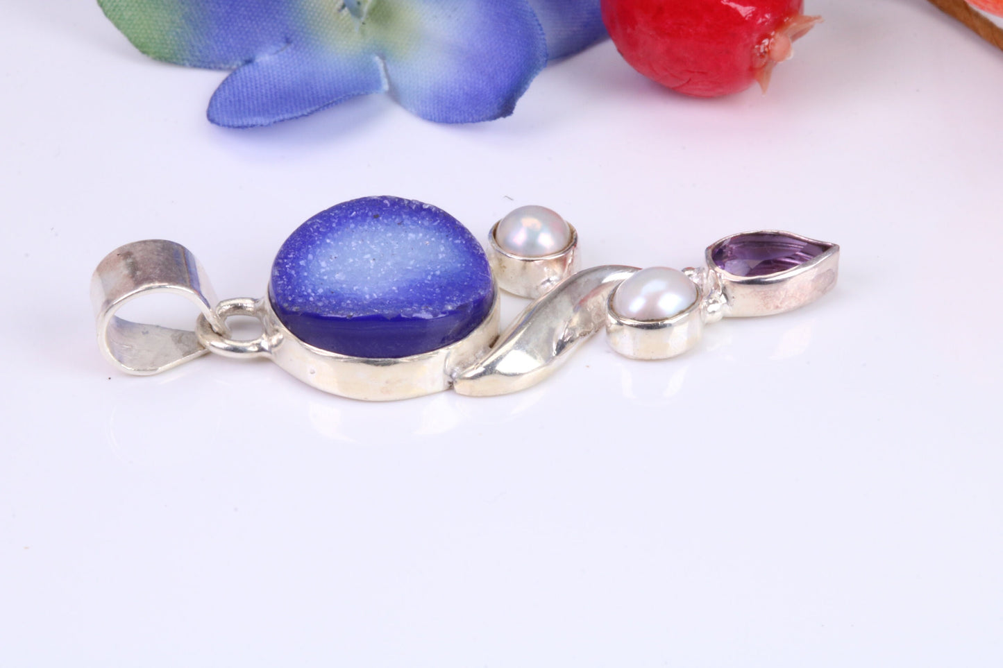 Very Large Multi Gemstones Pendant in Sterling Silver