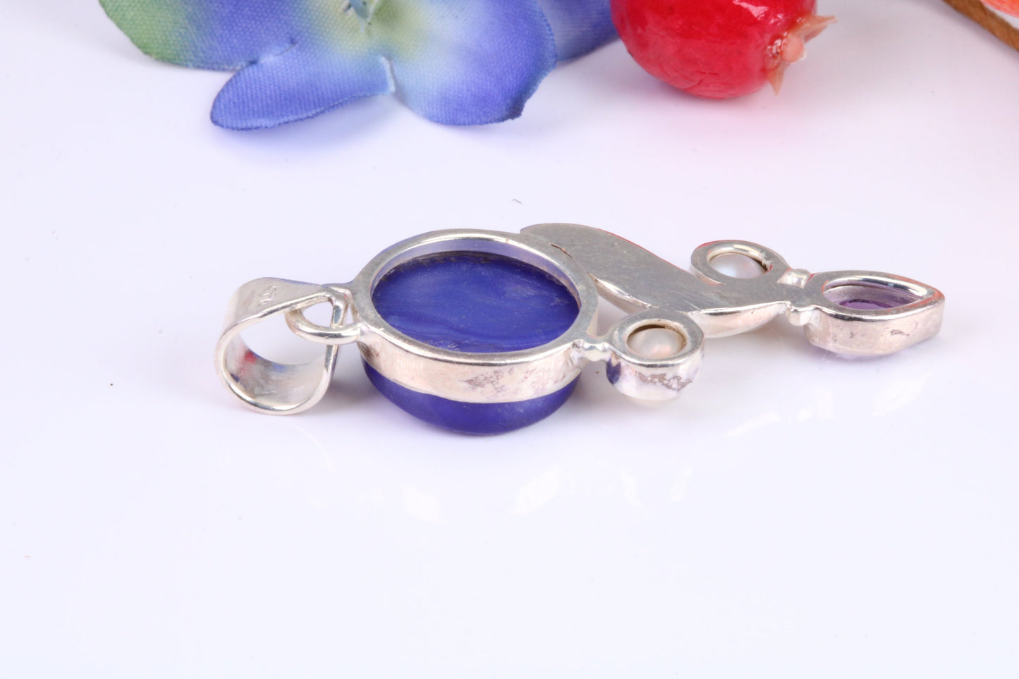 Very Large Multi Gemstones Pendant in Sterling Silver