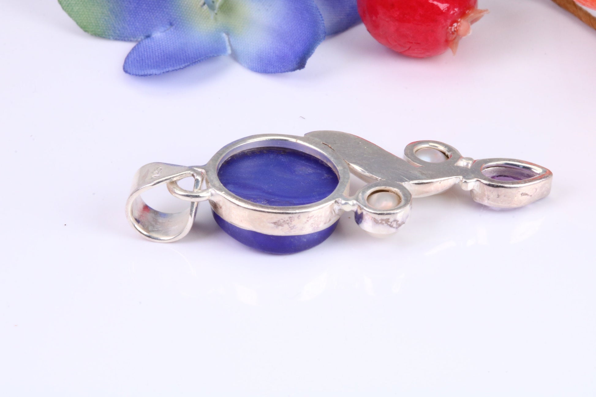 Very Large Multi Gemstones Pendant in Sterling Silver