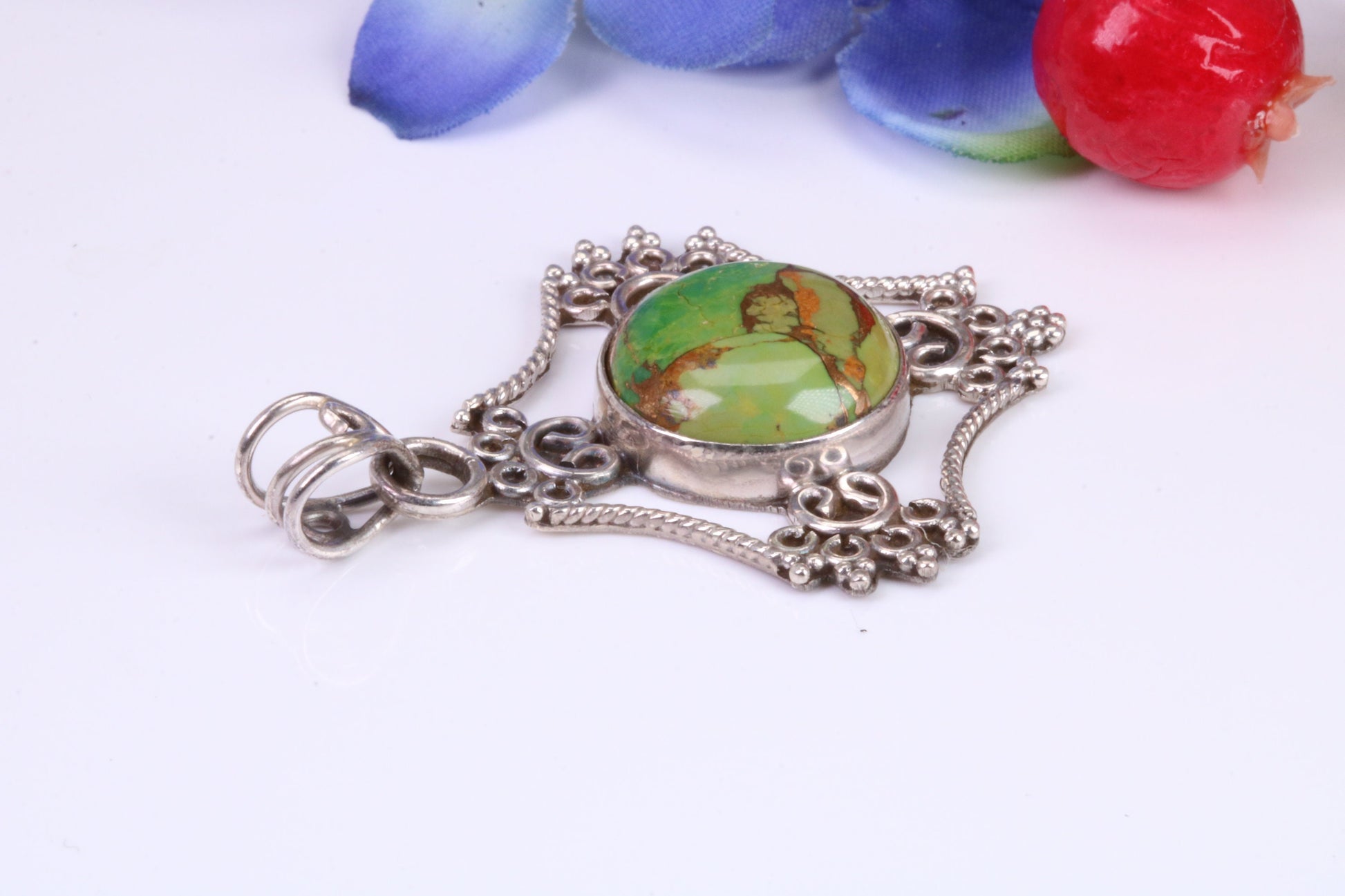 Very Large Green Agate Pendant set in Sterling Silver