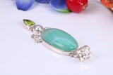 Large Green Agate, Peridot and Pearl Pendant in Sterling Silver