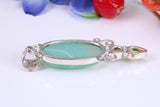 Large Green Agate, Peridot and Pearl Pendant in Sterling Silver