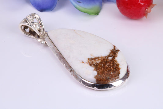 Large White Wild Horse Magnesite Pendant set in Sterling Silver