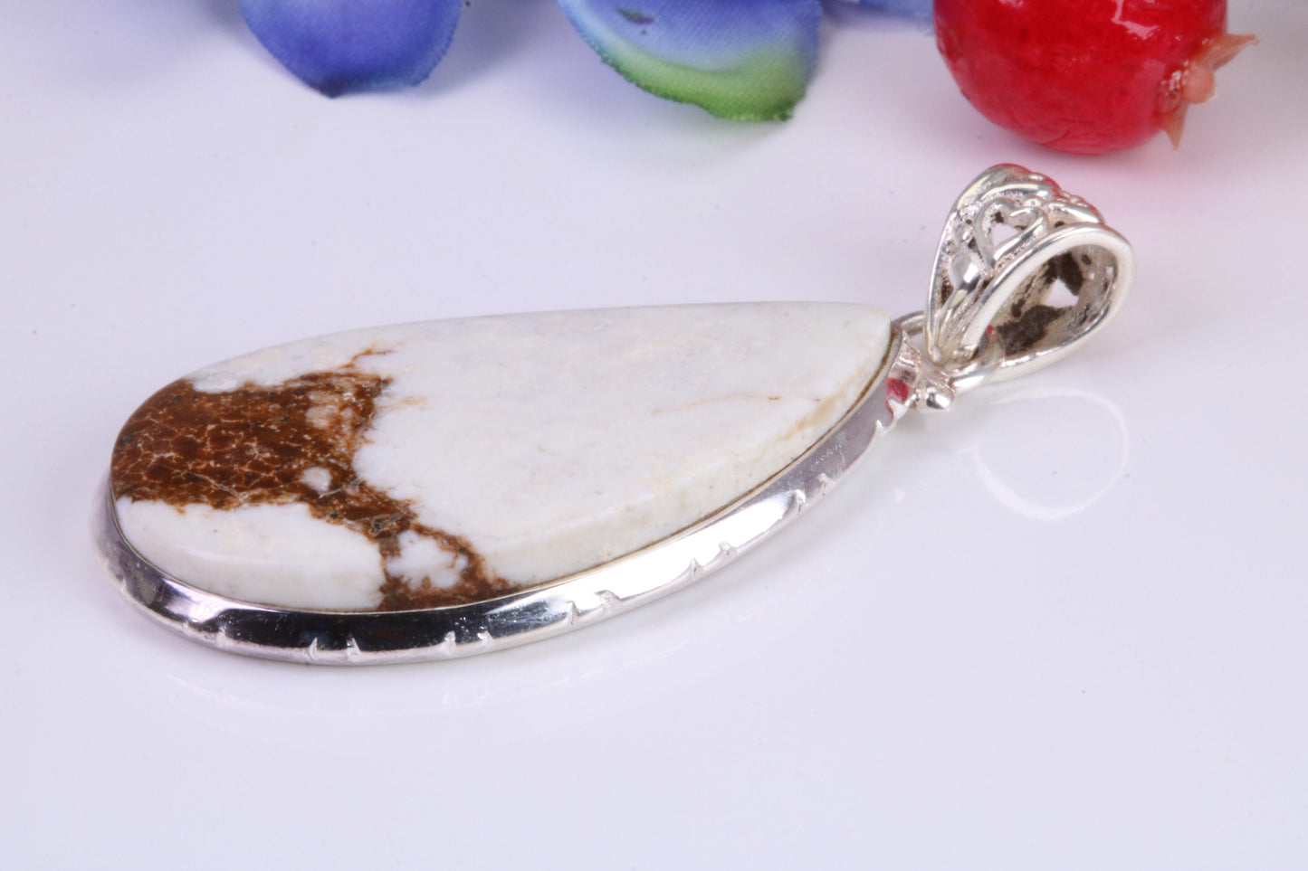 Large White Wild Horse Magnesite Pendant set in Sterling Silver