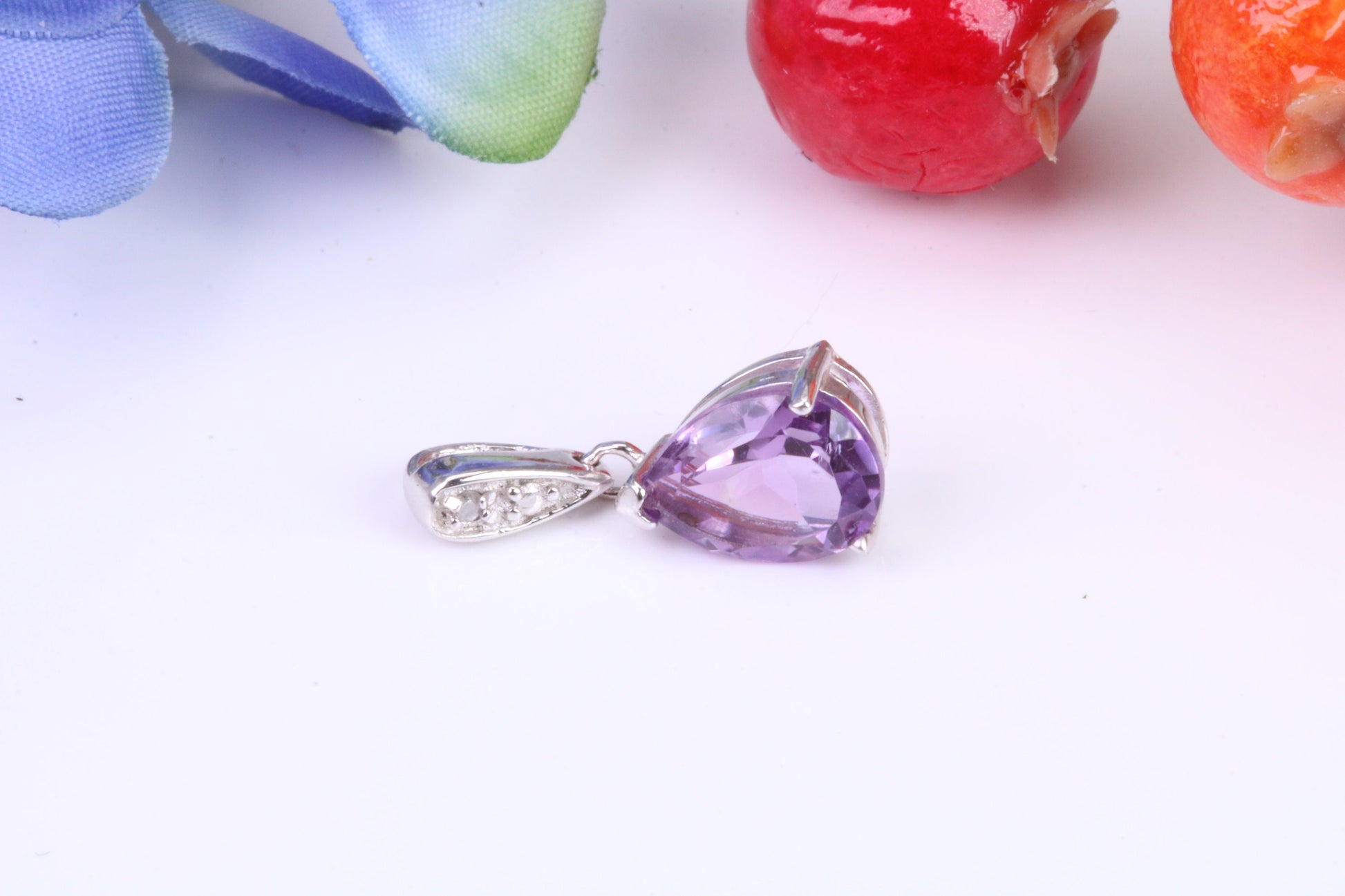 Real Amethyst and C Z set Pendant in Sterling Silver