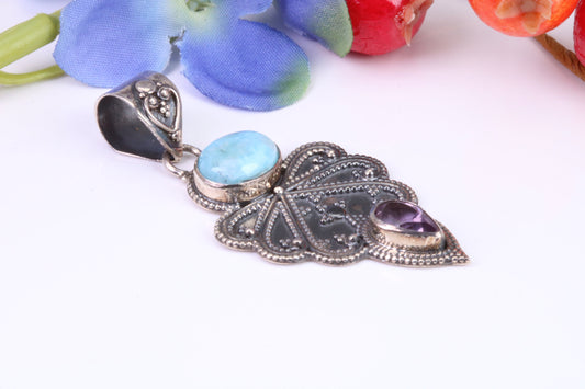 Large Multi Gemstones Pendant set in Sterling Silver