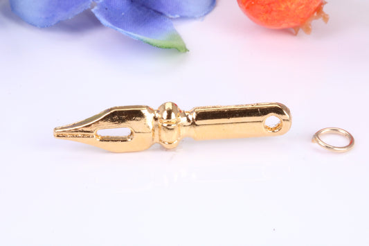 Fountain Pen Nib Charm, Traditional Charm, Made from Solid Cast Yellow Gold, British Hallmarked