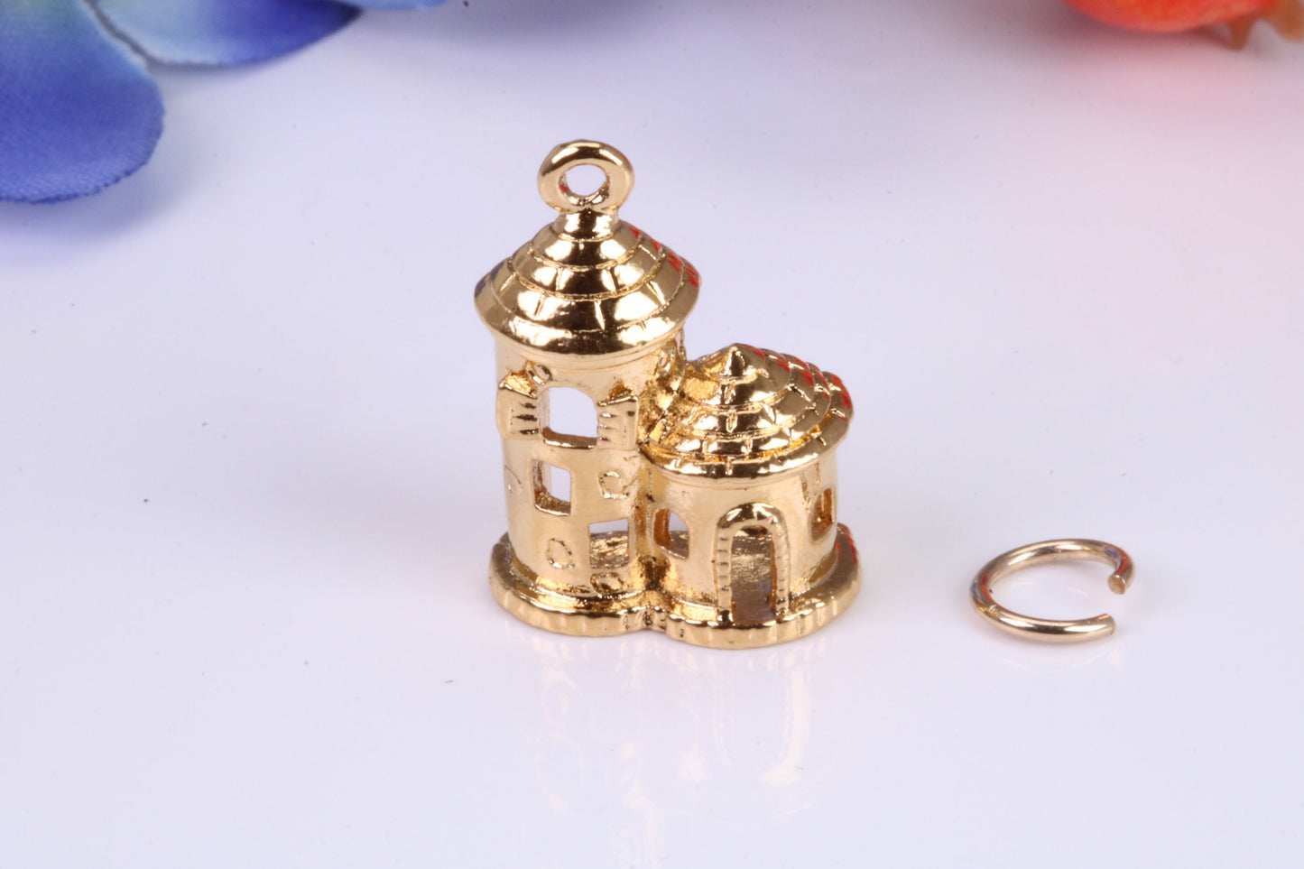 Castle Charm, Traditional Charm, Made from Solid Cast Yellow Gold, British Hallmarked