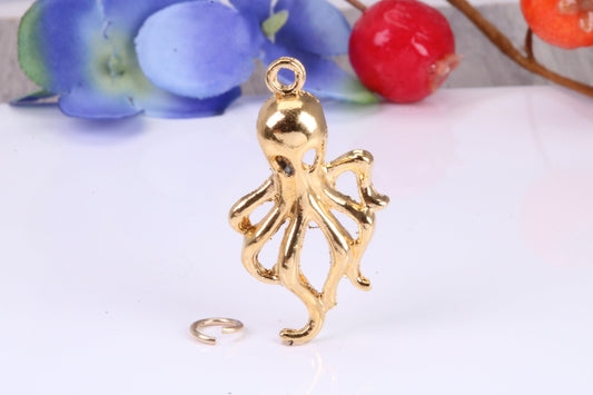 Octopus Charm, Traditional Charm, Made from Solid Cast Yellow Gold, British Hallmarked