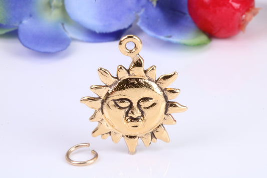 Sun Charm, Traditional Charm, Made from Solid Cast Yellow Gold, British Hallmarked