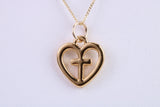 Cross In Heart Necklace, Made from Solid Cast Yellow Gold, British Hallmarked