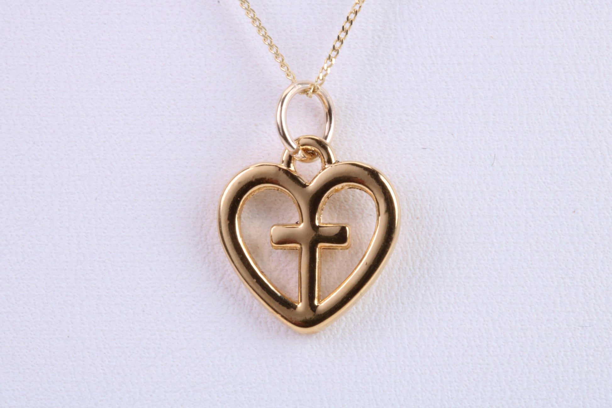 Cross In Heart Necklace, Made from Solid Cast Yellow Gold, British Hallmarked