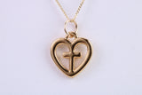 Cross In Heart Necklace, Made from Solid Cast Yellow Gold, British Hallmarked