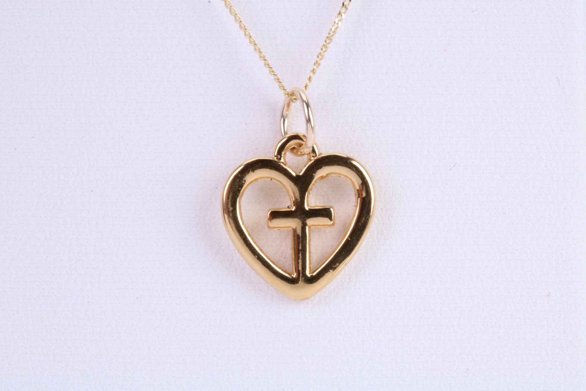 Cross In Heart Necklace, Made from Solid Cast Yellow Gold, British Hallmarked
