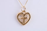 Cross In Heart Necklace, Made from Solid Cast Yellow Gold, British Hallmarked
