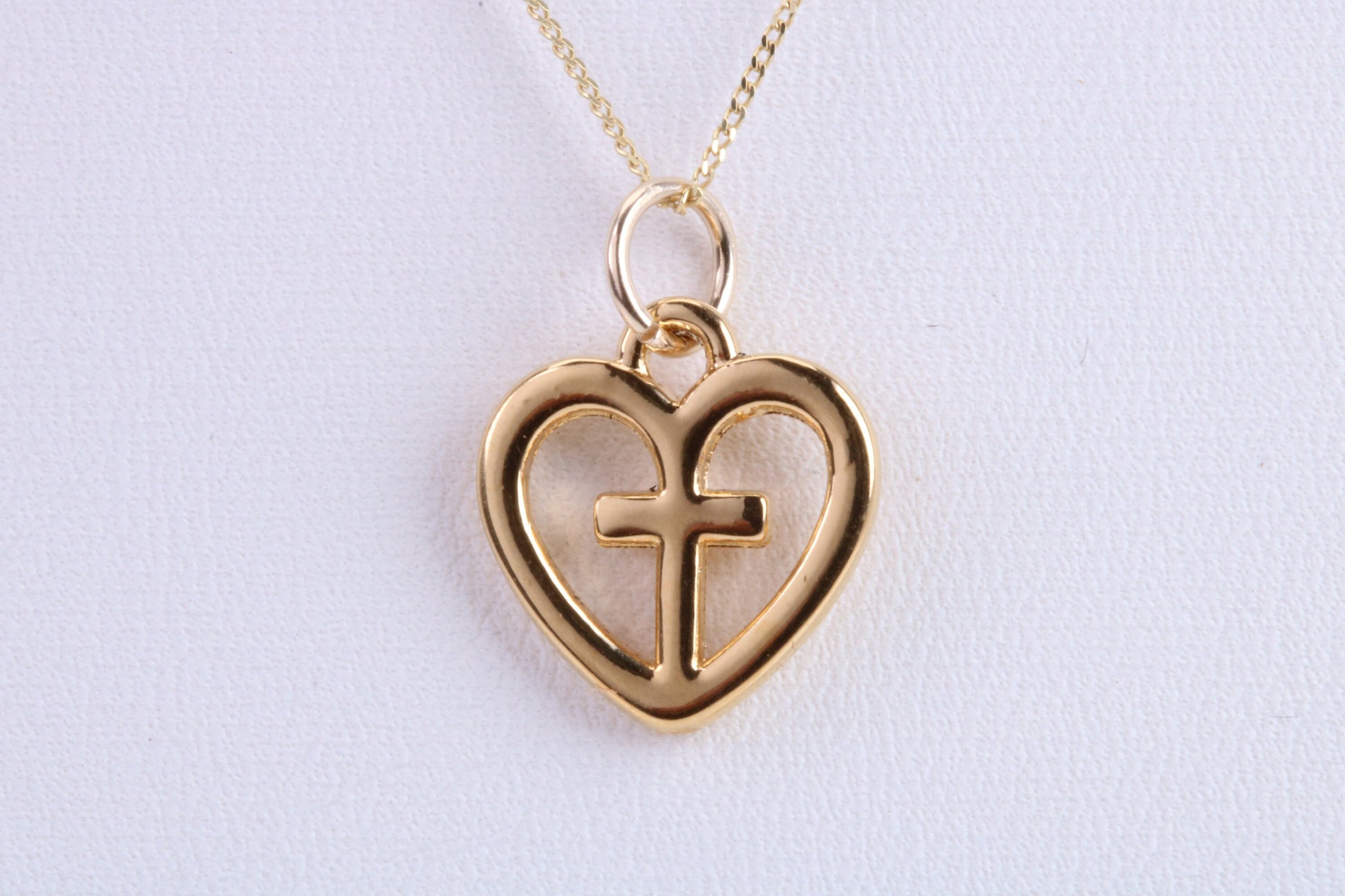 Cross In Heart Necklace, Made from Solid Cast Yellow Gold, British Hallmarked