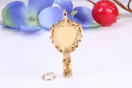 Vintage Mirror Charm, Traditional Charm, Made from Solid Cast Yellow Gold, British Hallmarked