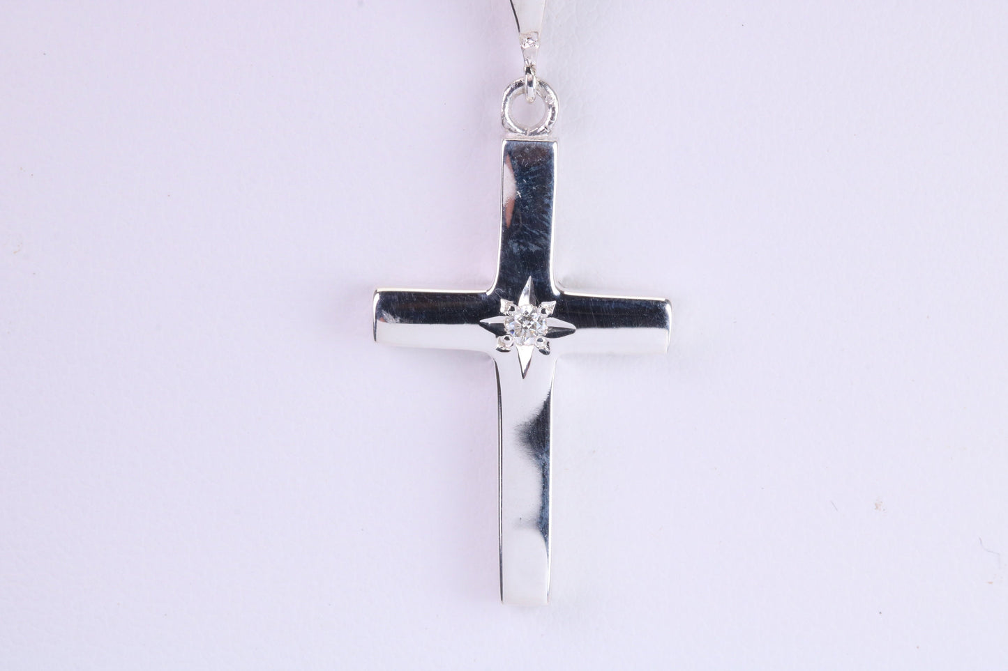 Chunky Real Diamond set Cross Necklace, Made From Solid Cast Silver, Complete With Chain