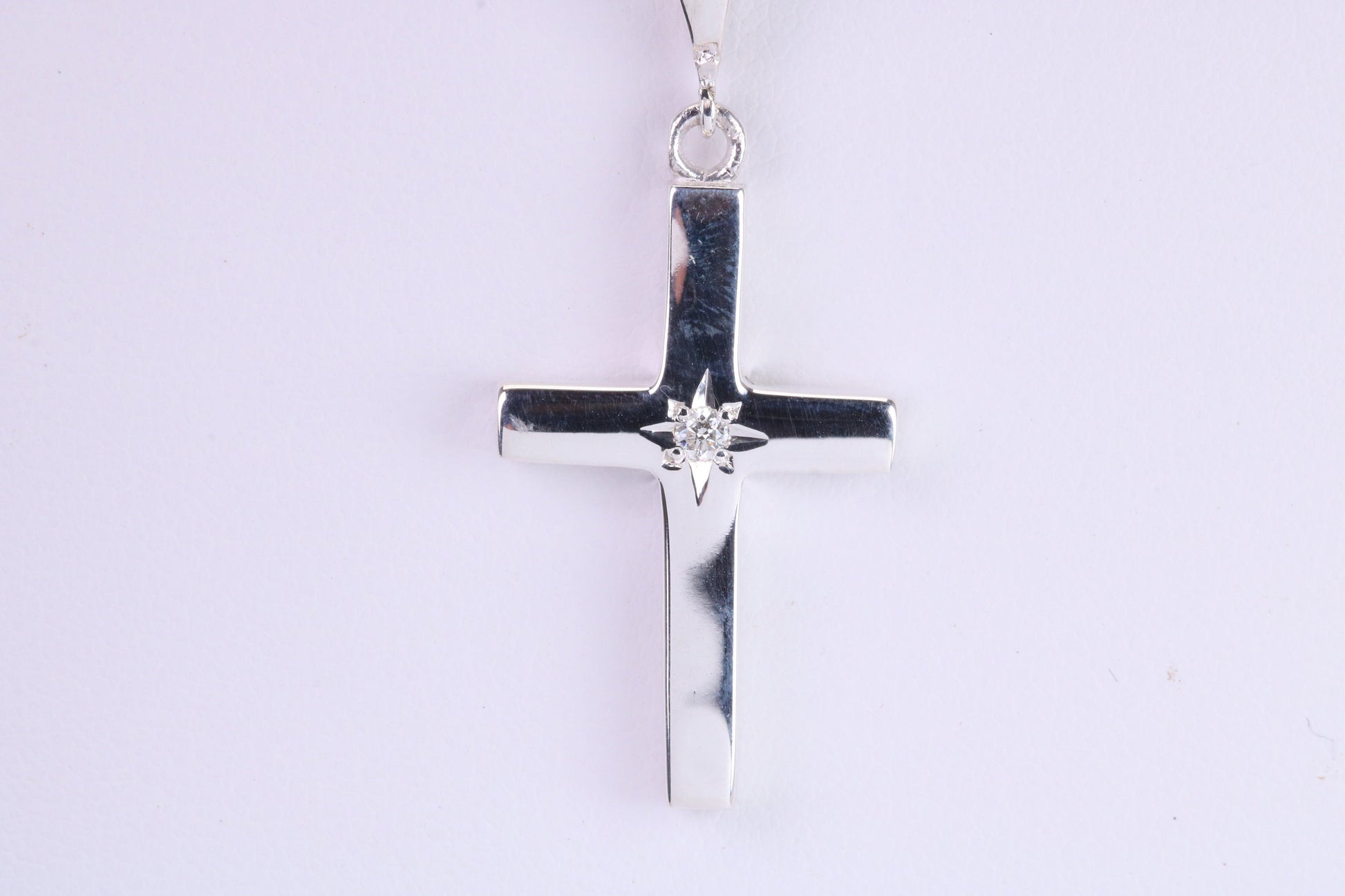 Chunky Real Diamond set Cross Necklace, Made From Solid Cast Silver, Complete With Chain