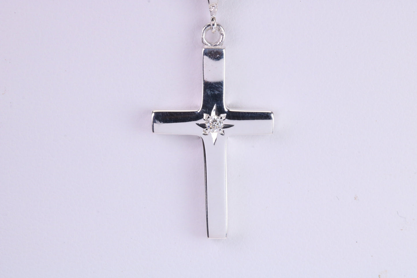 Chunky Real Diamond set Cross Necklace, Made From Solid Cast Silver, Complete With Chain