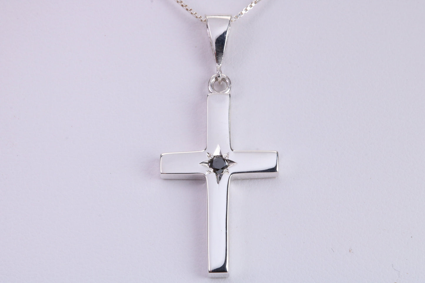 Chunky Real Black Diamond set Cross Necklace, Made From Solid Cast Silver, Complete With Chain