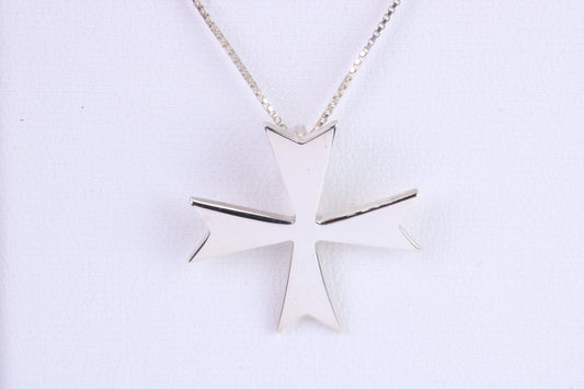 Maltese Cross Necklace, Made From Solid Cast Silver, Complete With Chain