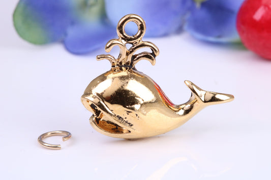 Whale Charm, Traditional Charm, Made from Solid Cast Yellow Gold, British Hallmarked