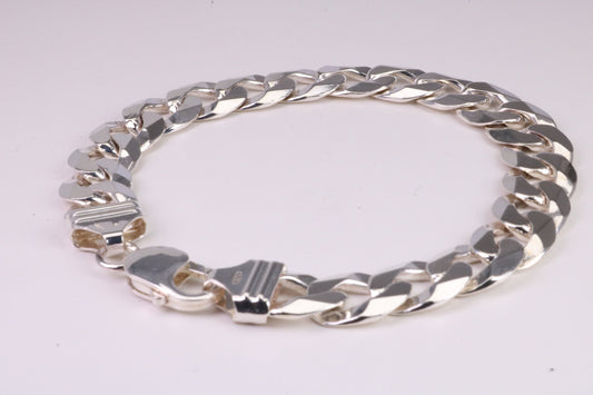 Gents Heavy Diamond cut Curb Link Bracelet, Made from solid Sterling Silver, 9 Inches Long and 12 mm Wide, British Hallmarked