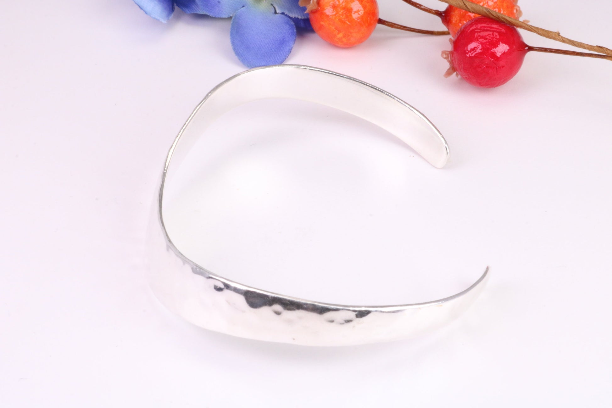 Hammered Finish Oval Solid Silver Bangle