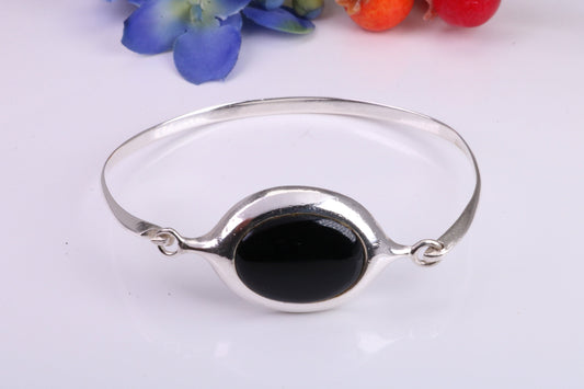 Black Onyx set Oval Solid Silver Bangle