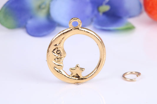 Moon and Star Charm, Traditional Charm, Made from Solid Cast Yellow Gold, British Hallmarked