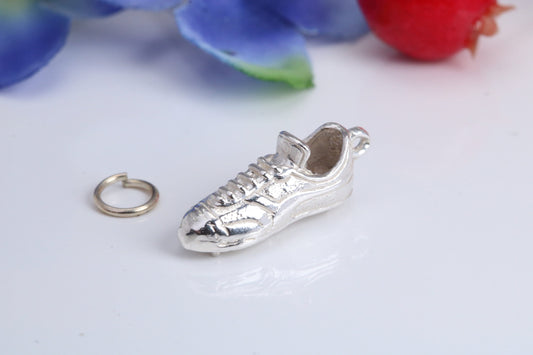 Football Boots Charm, Traditional Charm, Made from Solid 925 Grade Sterling Silver, Complete with Attachment Link