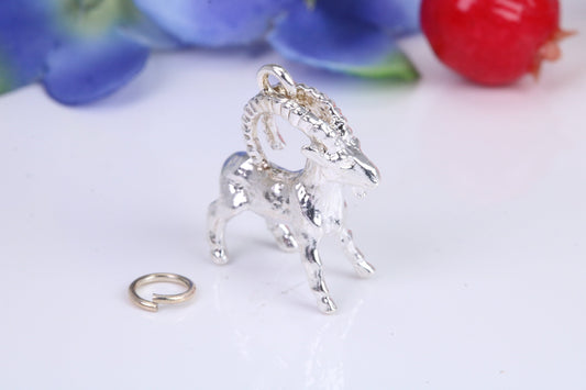 Capricorn Zodiac Sign Charm, Traditional Charm, Made from Solid Cast Sterling Silver, Complete with Attachment Link