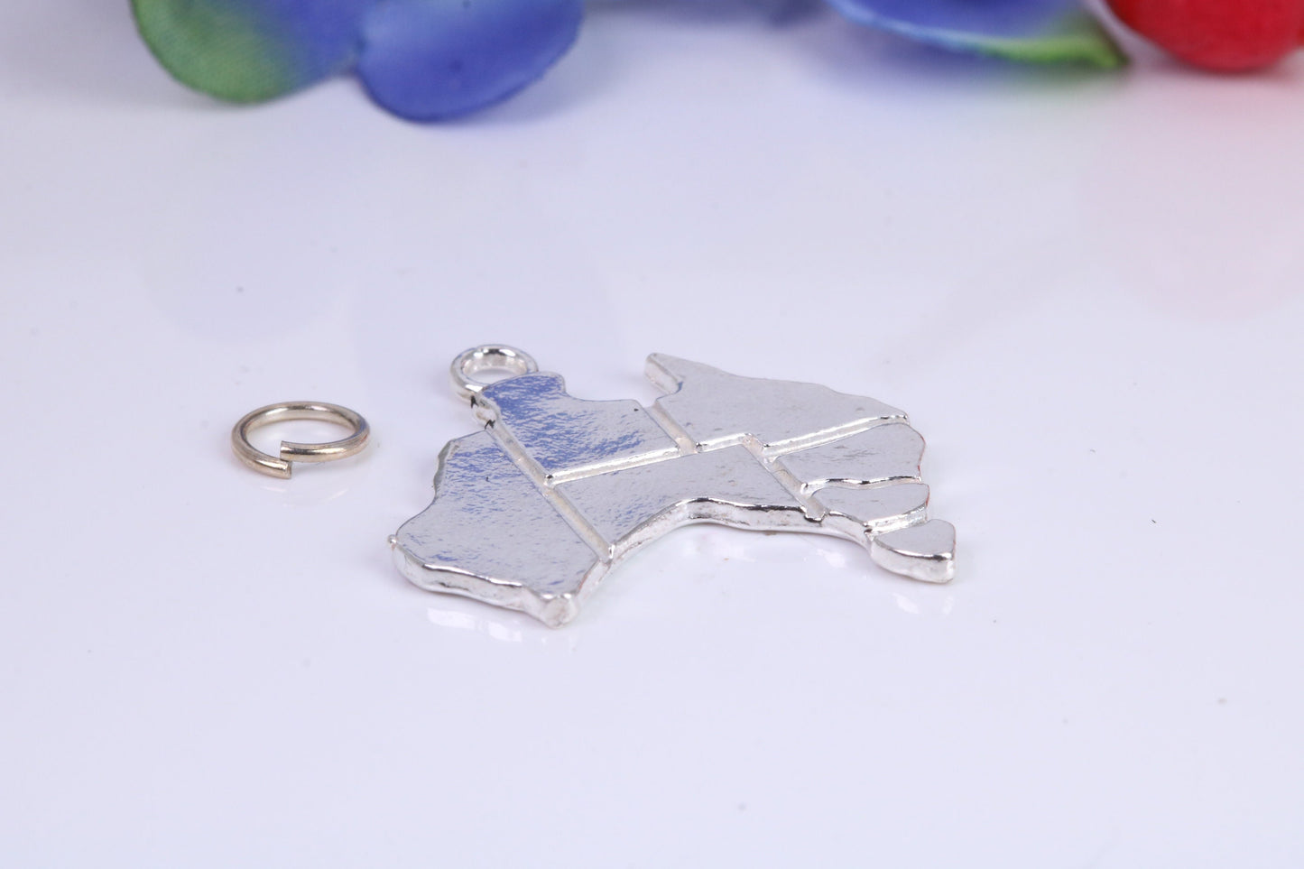 Australia Map Charm, Traditional Charm, Made from Solid Cast Silver, Complete with Attachment Link