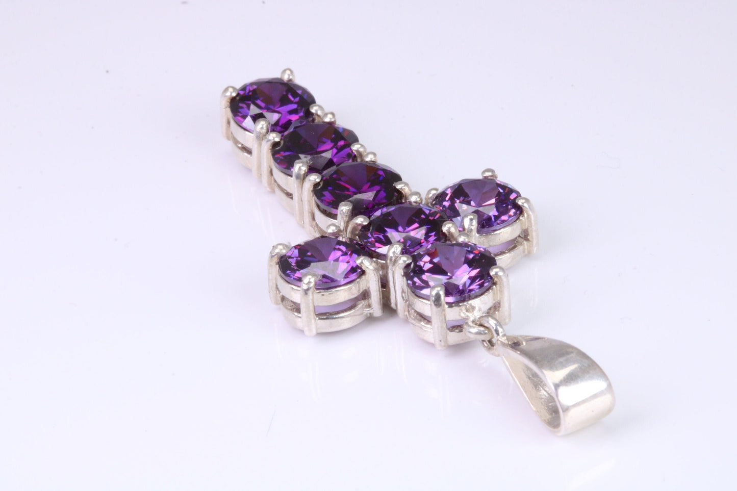 Large and Chunky Sterling Silver Amethyst C Z set Cross.