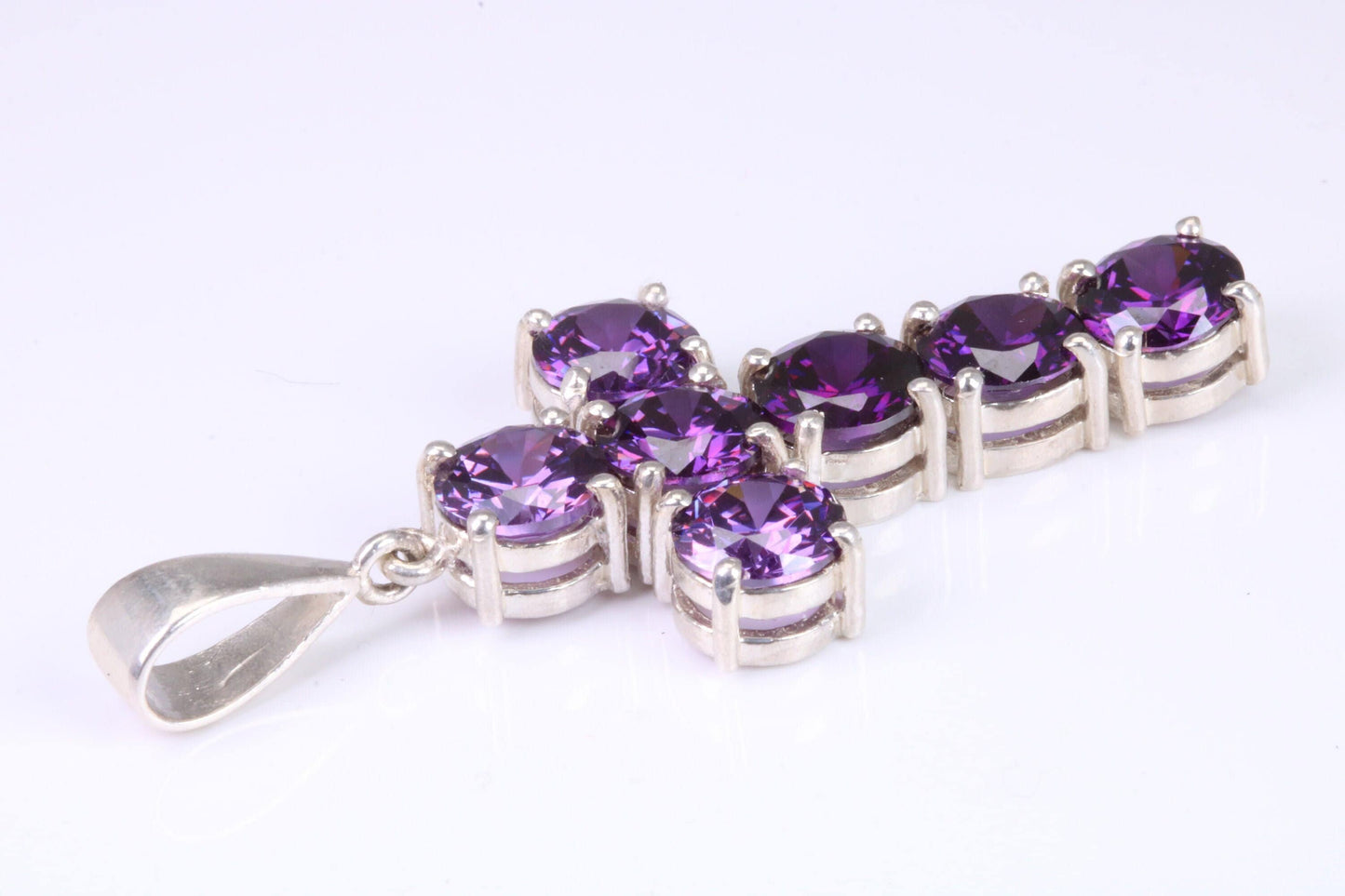 Large and Chunky Sterling Silver Amethyst C Z set Cross.