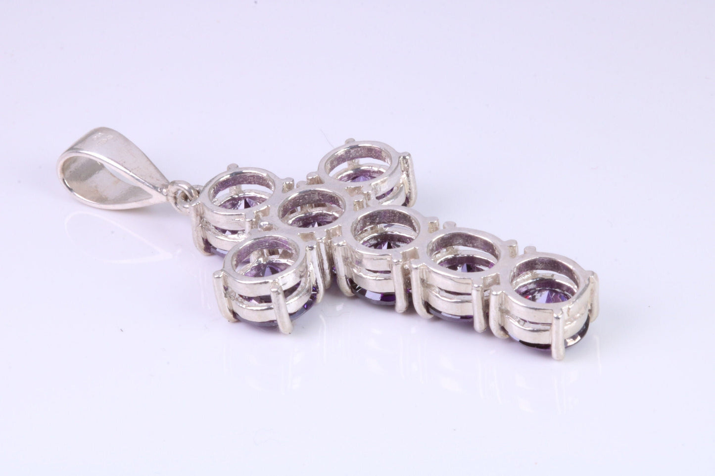 Large and Chunky Sterling Silver Amethyst C Z set Cross.